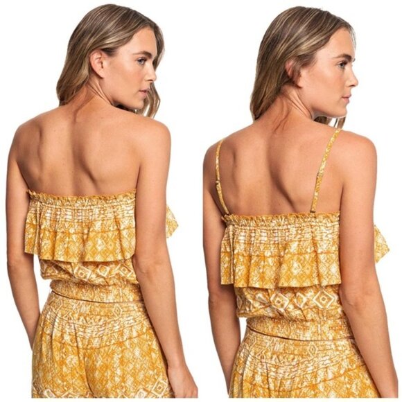 ROXY Ruffle Collier Tube Top in Inca Gold Desert - Picture 5 of 7